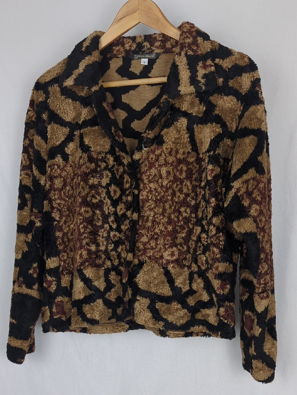 SUPPLY & DEMAND Women's Animal Print Fuzzy Fur Textured Jacket